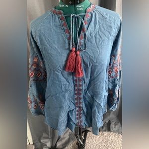 Denim Embroidered Top